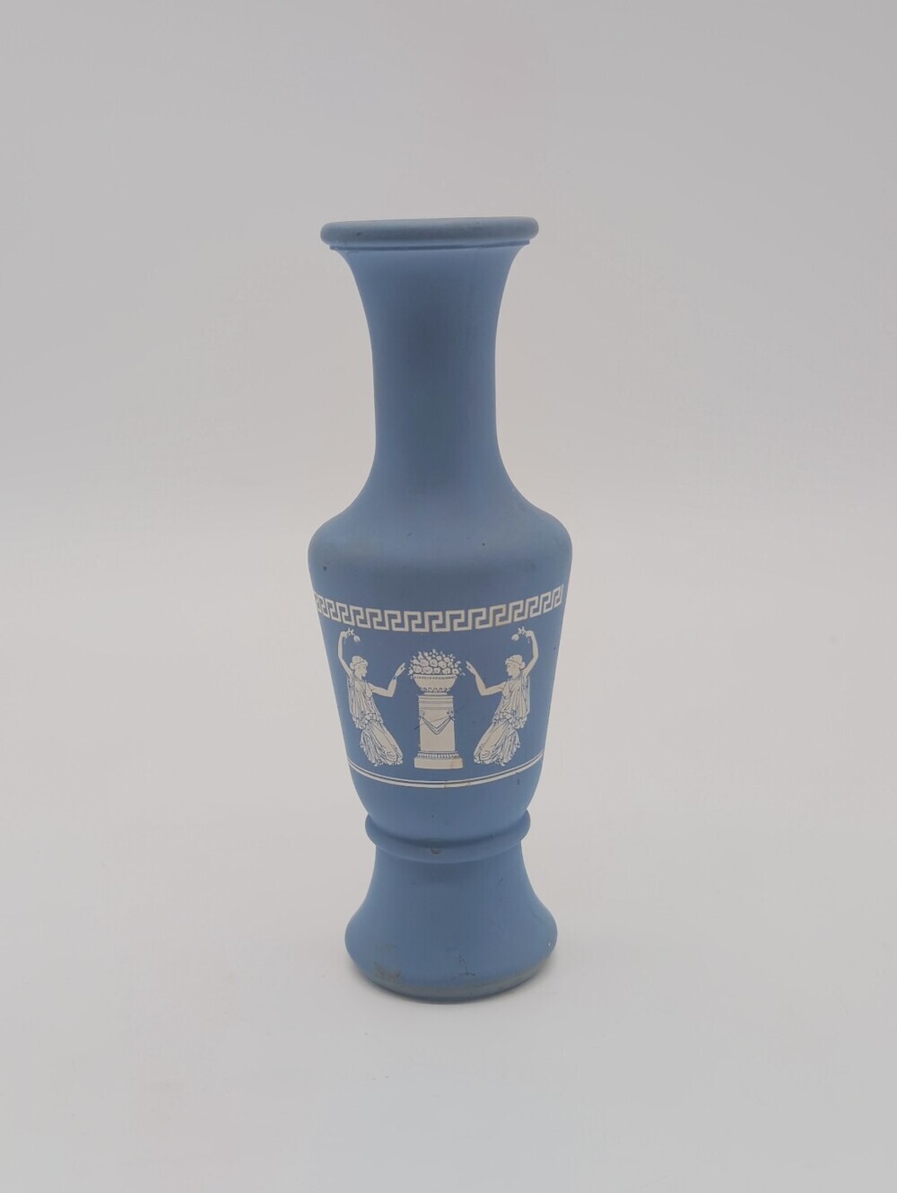 Vintage Jeannette Glass Hellenic Blue Grecian Bud Vase Satin Finish